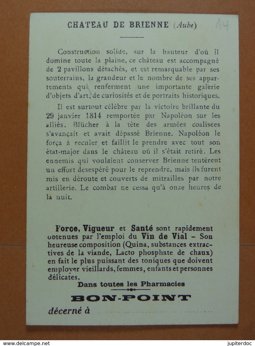 Vin De Vial (10,5 Cm X 7,2 Cm) (historique Au Verso) Château De Brienne Napoléon... /14/ - Autres & Non Classés