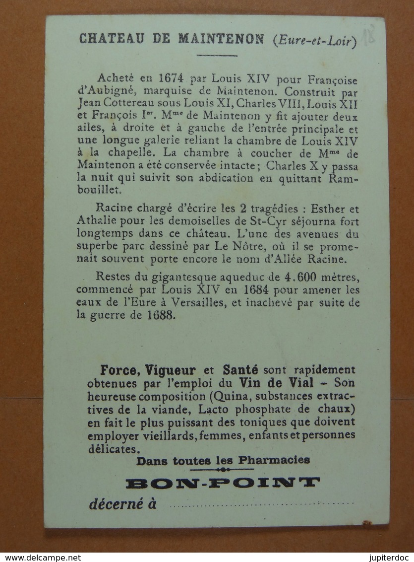 Vin De Vial (10,5 Cm X 7,2 Cm) (historique Au Verso) Château De Maintenon Racine... /18/ - Autres & Non Classés