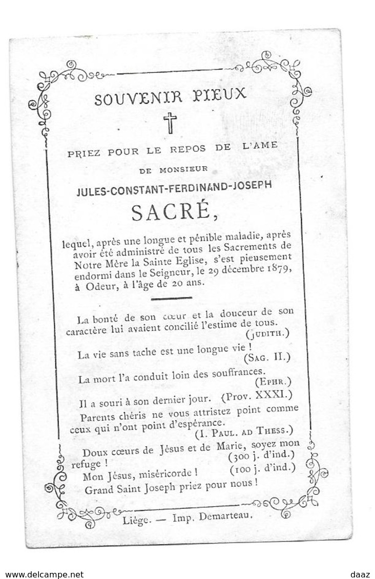 Jules Sacré Odeur (Crisnée) 1879 - Avvisi Di Necrologio