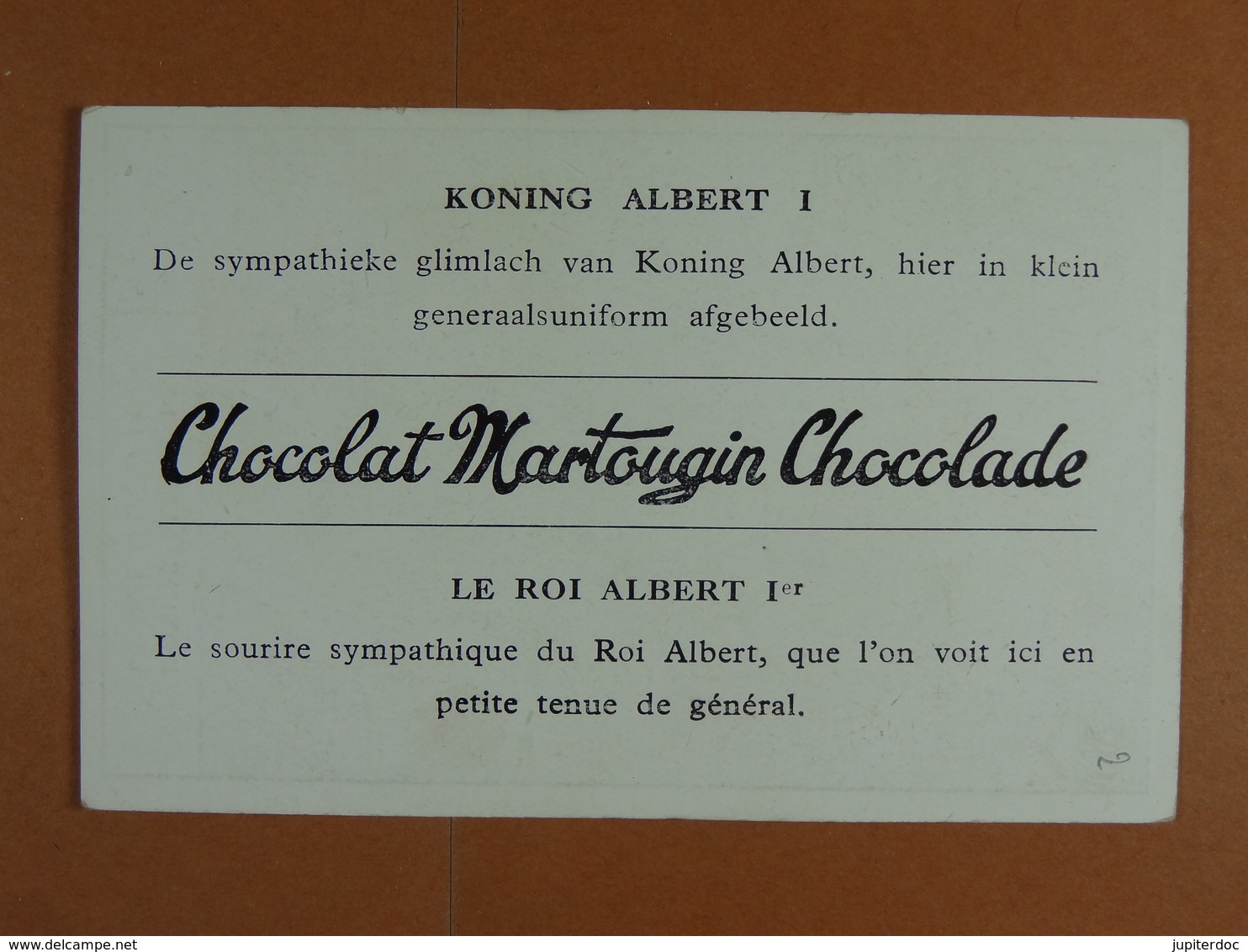 Chocolat Martougin (11 Cm X 7 Cm) Dynastie Belge Le Roi Albert Ier /2/ - Autres & Non Classés