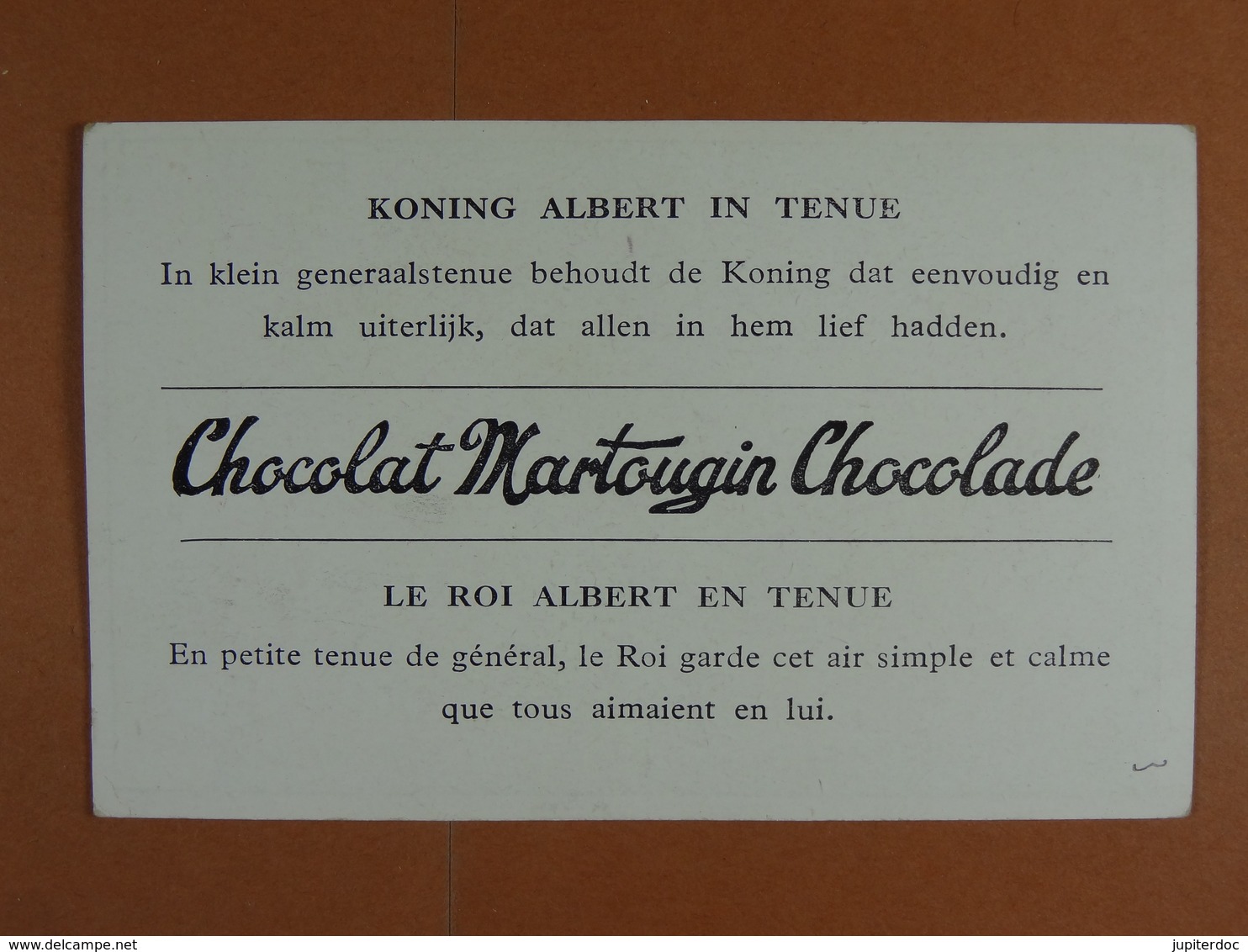 Chocolat Martougin (11 Cm X 7 Cm) Dynastie Belge Le Roi Albert En Tenue /3/ - Autres & Non Classés