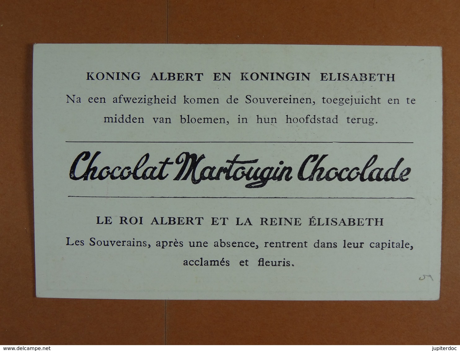 Chocolat Martougin (11 Cm X 7 Cm) Dynastie Belge Le Roi Albert Et La Reine Elisabeth /5/ - Autres & Non Classés