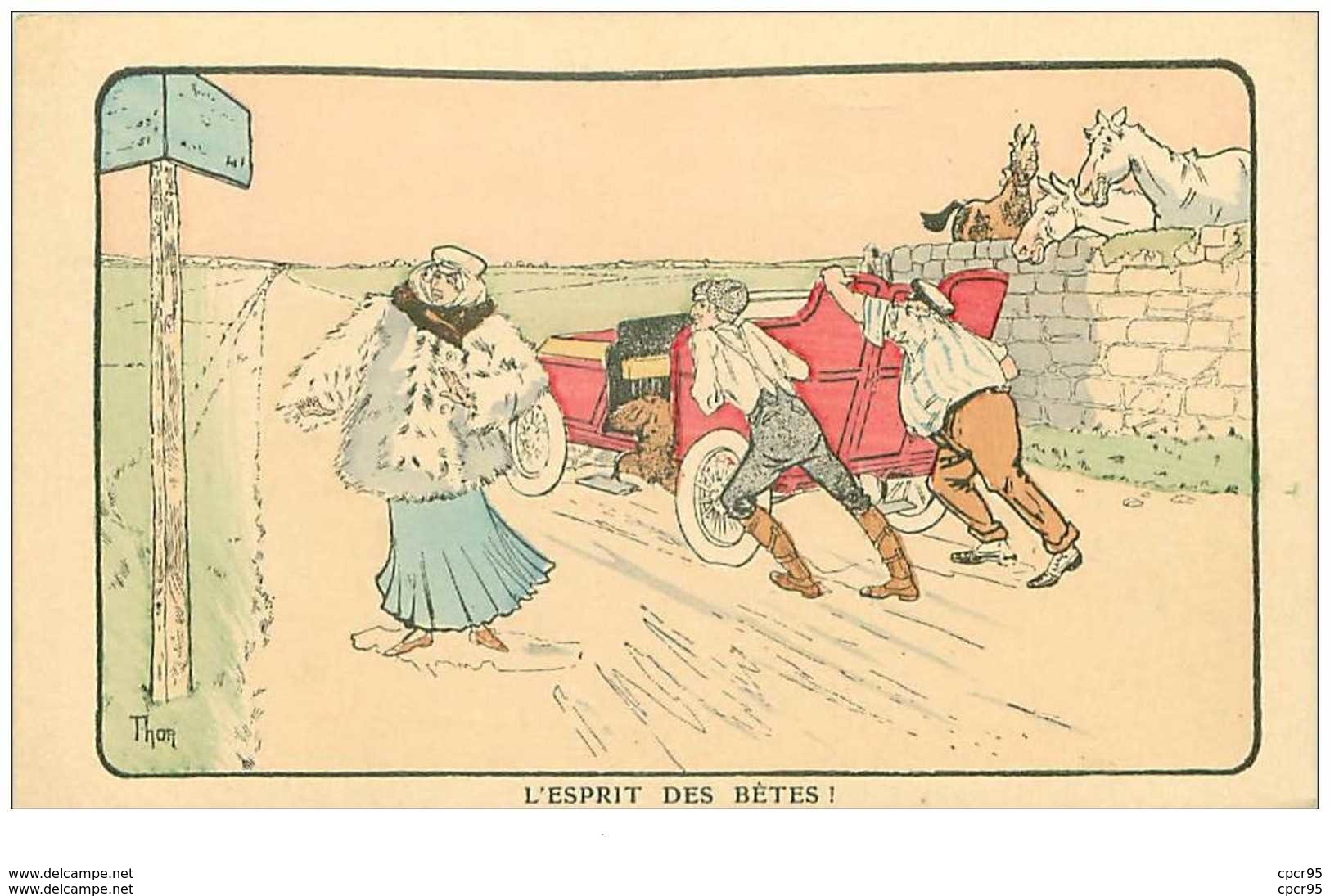 AUTOMOBILE.n°21097.L'ESPRIT DES BETES.HOMMES POUSSANT UNE AUTOMOBILE - Voitures De Tourisme