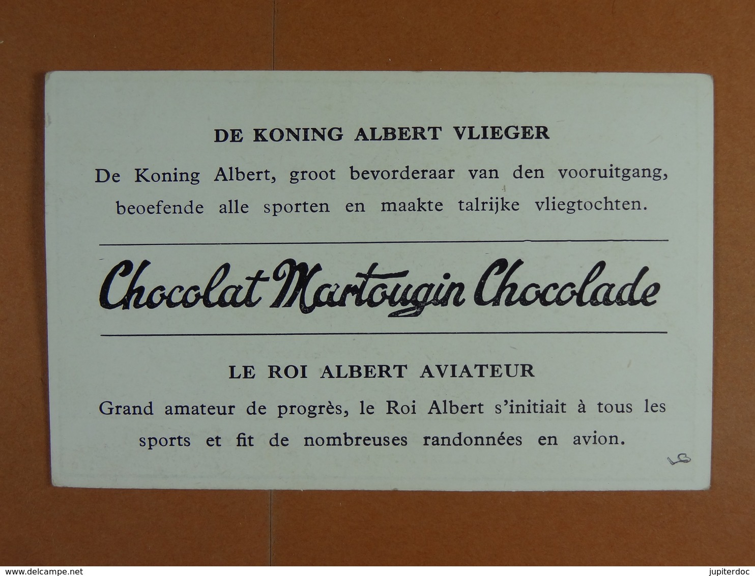 Chocolat Martougin (11 Cm X 7 Cm) Dynastie Belge Le Roi Albert Aviateur /9/ - Autres & Non Classés