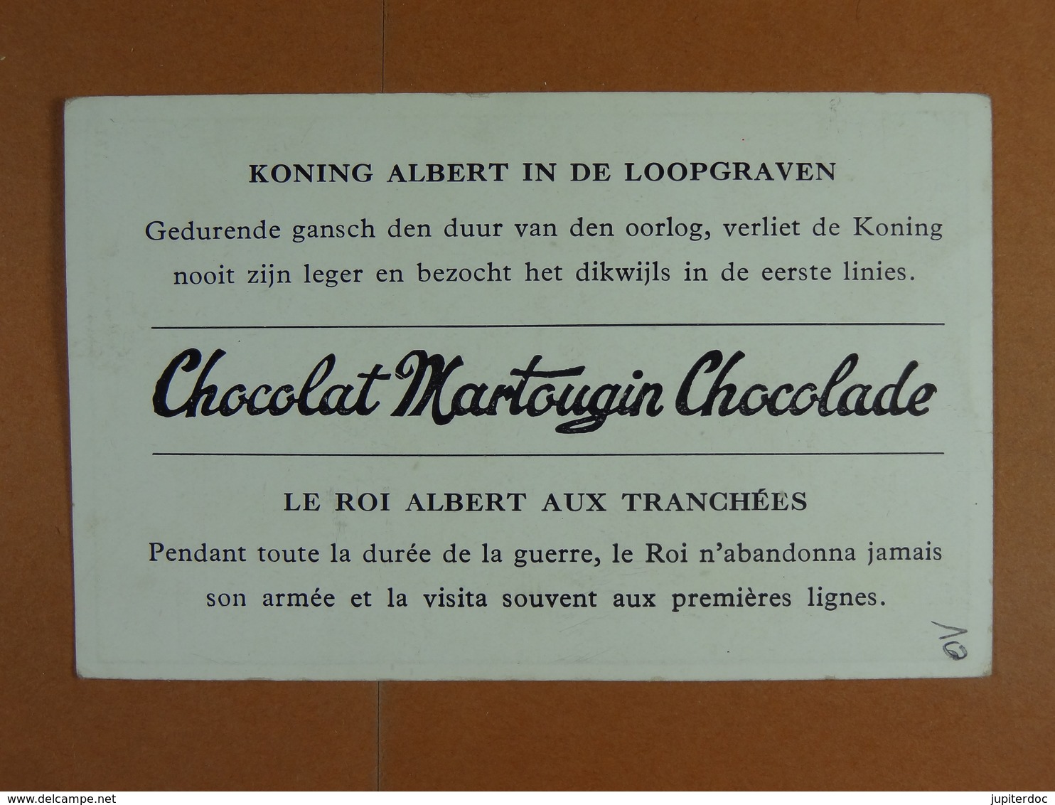 Chocolat Martougin (11 Cm X 7 Cm) Dynastie Belge Le Roi Albert Aux Tranchées /10/ - Autres & Non Classés