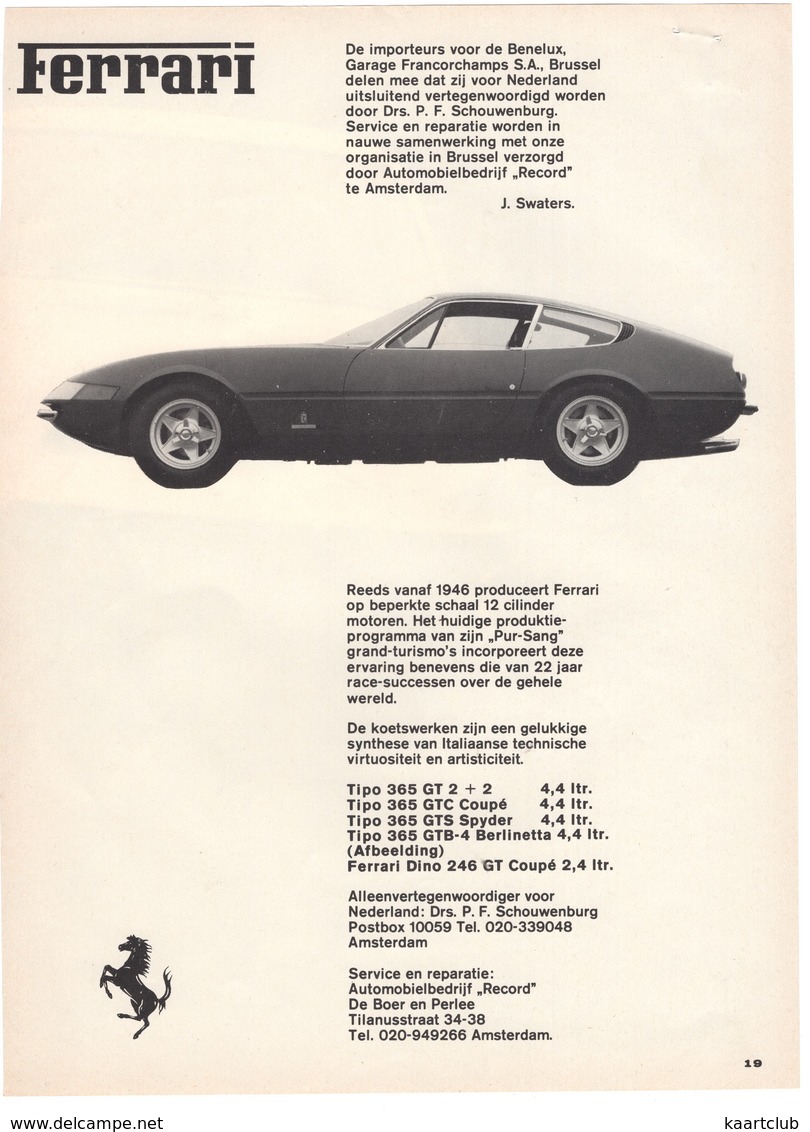 6 Pages OPEL GT ROADTEST  - 1 Page FERRARI TIPO GTB-4 , 1 Page Ferruccio Lamborghini - (Holland) - 8 Scans - Auto/moto