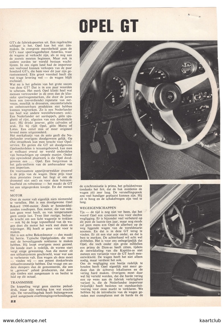 6 Pages OPEL GT ROADTEST  - 1 Page FERRARI TIPO GTB-4 , 1 Page Ferruccio Lamborghini - (Holland) - 8 Scans - Auto/moto