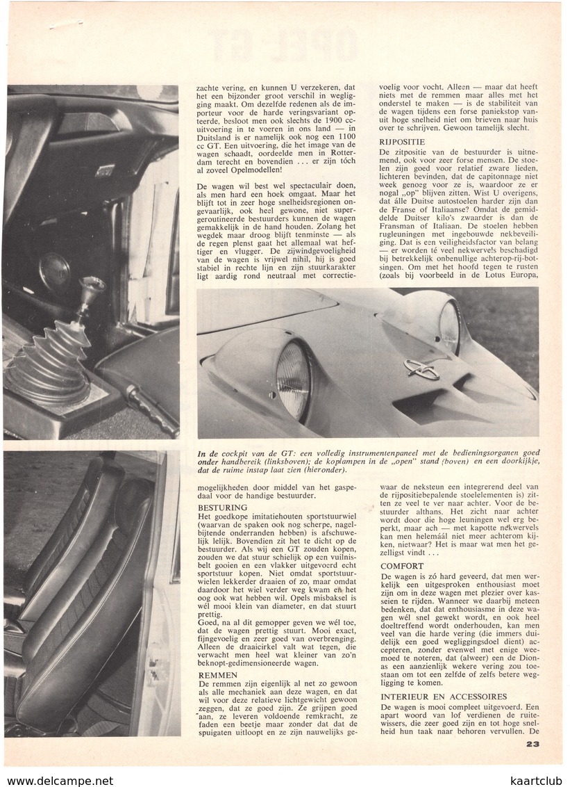 6 Pages OPEL GT ROADTEST  - 1 Page FERRARI TIPO GTB-4 , 1 Page Ferruccio Lamborghini - (Holland) - 8 Scans - Auto/moto