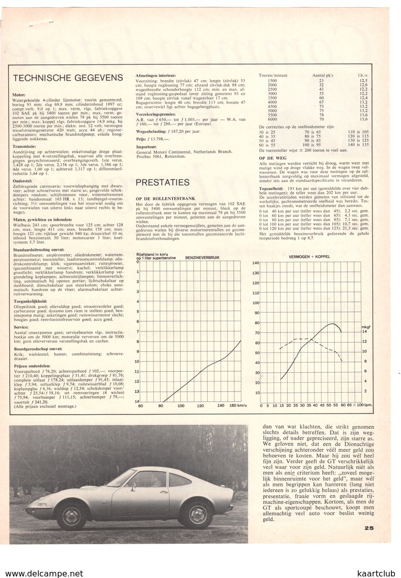 6 pages OPEL GT ROADTEST  - 1 page FERRARI TIPO GTB-4 , 1 page Ferruccio Lamborghini - (Holland) - 8 scans