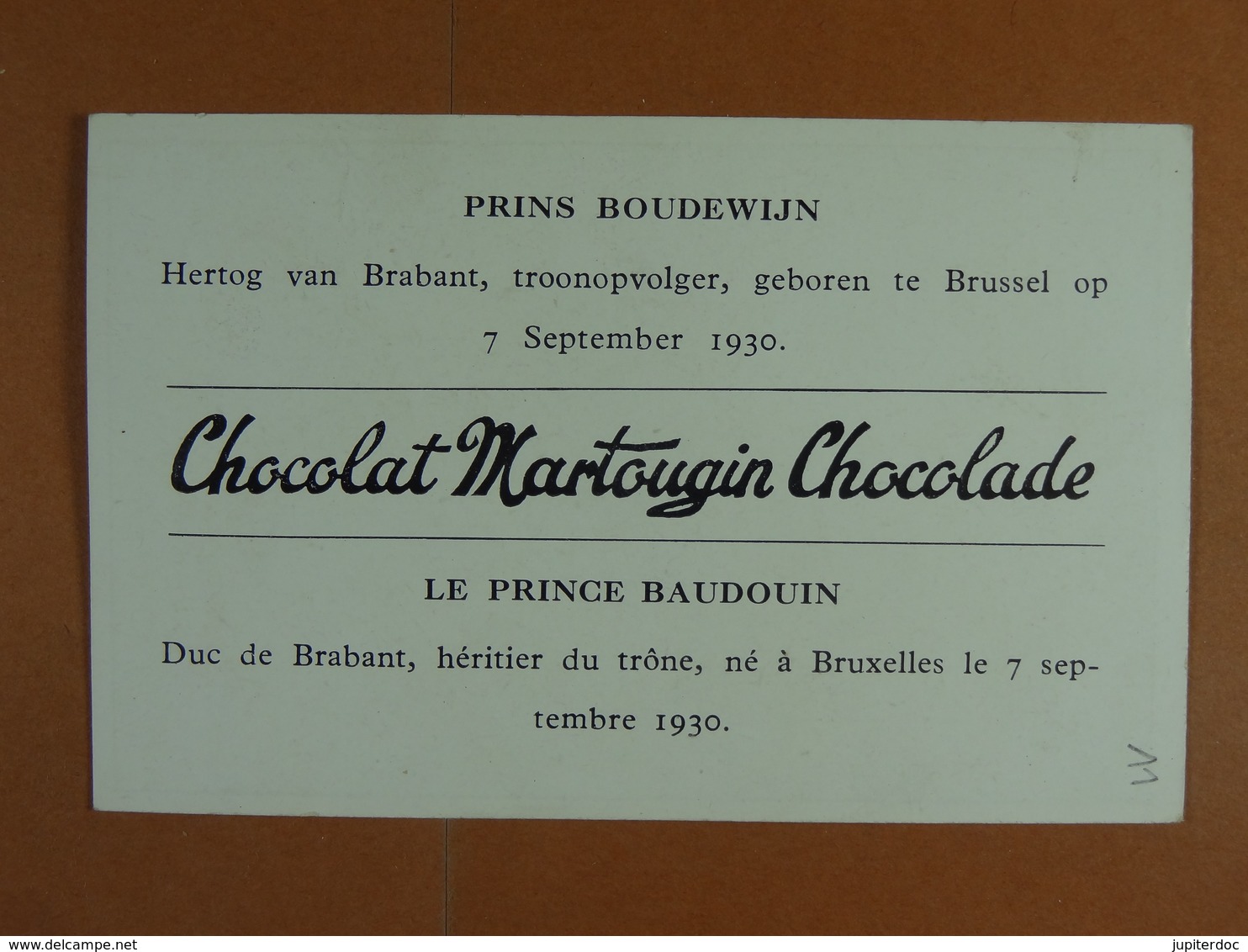 Chocolat Martougin (11 Cm X 7 Cm) Dynastie Belge Le Prince Baudouin /12/ - Autres & Non Classés