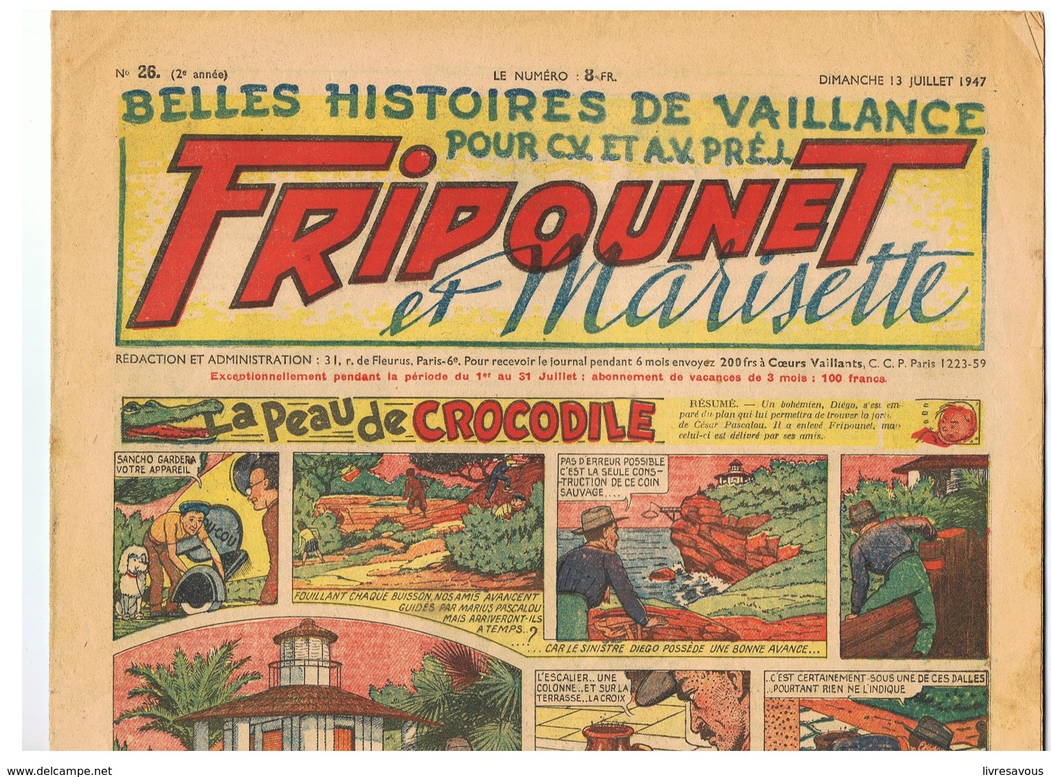 Fripounet Et Marisette La Peau Du Crocodile N°26 Du 13/07/1947 2 ème Année - Fripounet