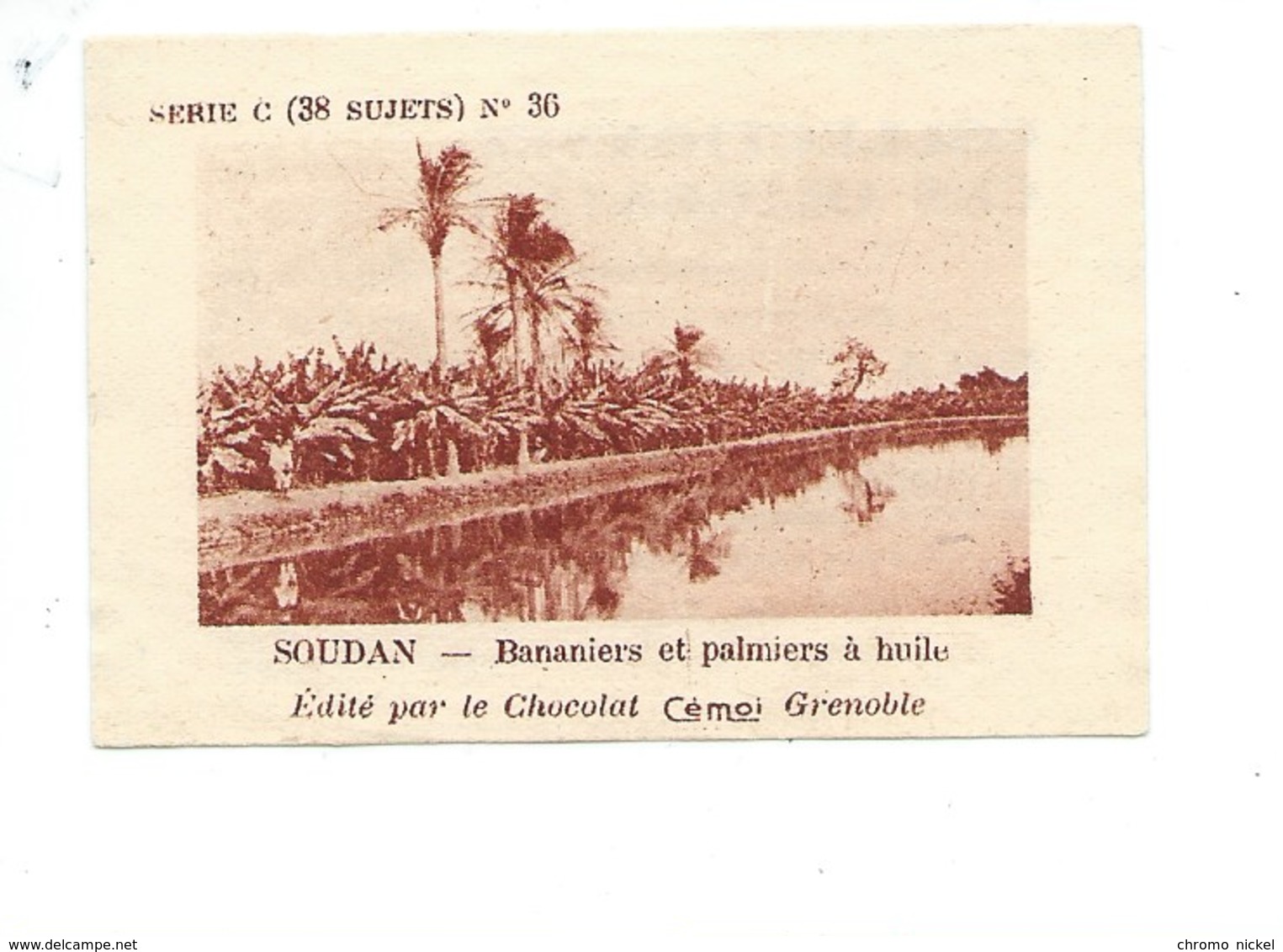 Chromo AOF SOUDAN Bananiers Et Palmiers à Huile TB 75 X 50 Mm Pub: Chocolat Cémoi Au Dos Colonies Françaises - Autres & Non Classés