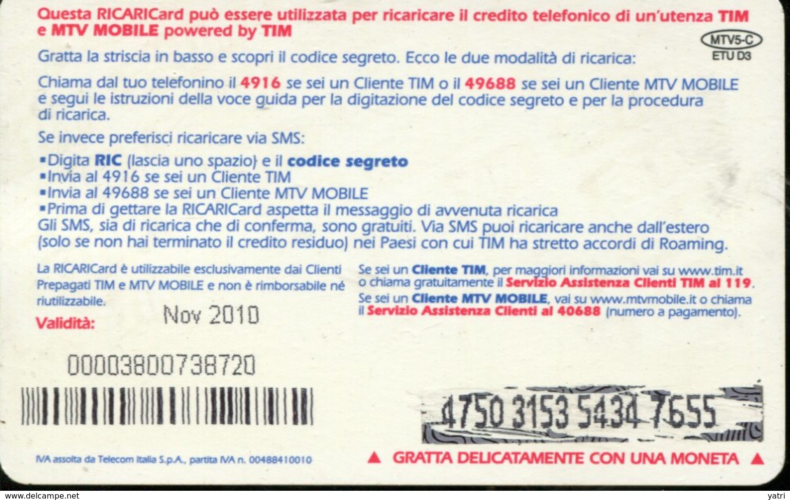 Carta Prepagata TIM - Validità 11/2010 - Schede GSM, Prepagate & Ricariche