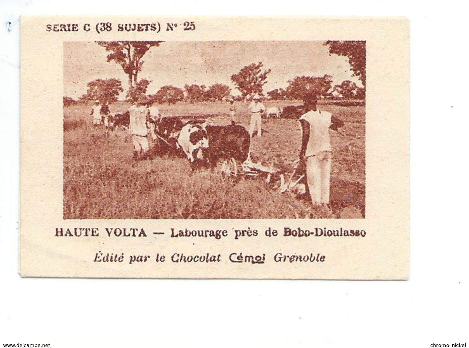 Chromo AOF Haute Volta Bobo-Dioulasso TB 75 X 50 Mm Pub: Chocolat Cémoi Au Dos Colonies Françaises - Autres & Non Classés