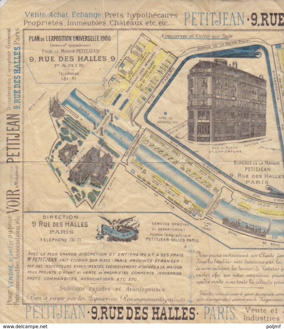 Plan De L'Exposition Universelle 1900 Sur Feuille Publicitaire Maison Petitjean (Ventes, Achats, ...) - Other Plans