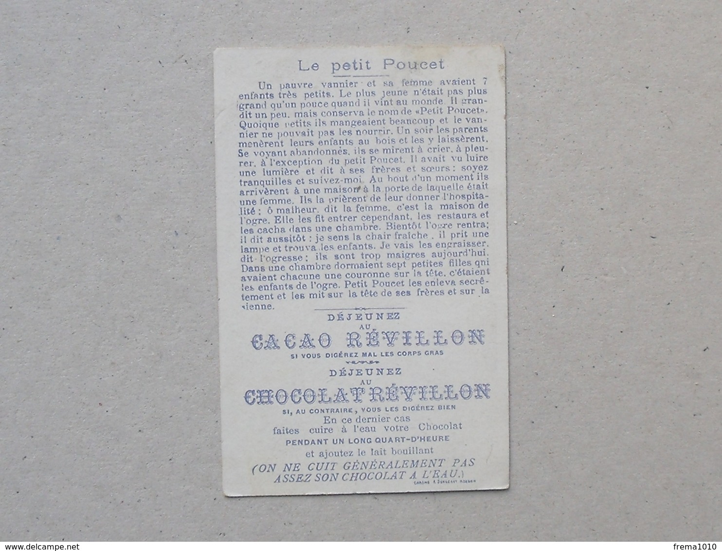 CHROMO Chocolat REVILLON: LE PETIT POUCET (Série 5432 N°4) - Ogre Frére Soeur Couronne - SENECAUT Texte Au Verso - Revillon