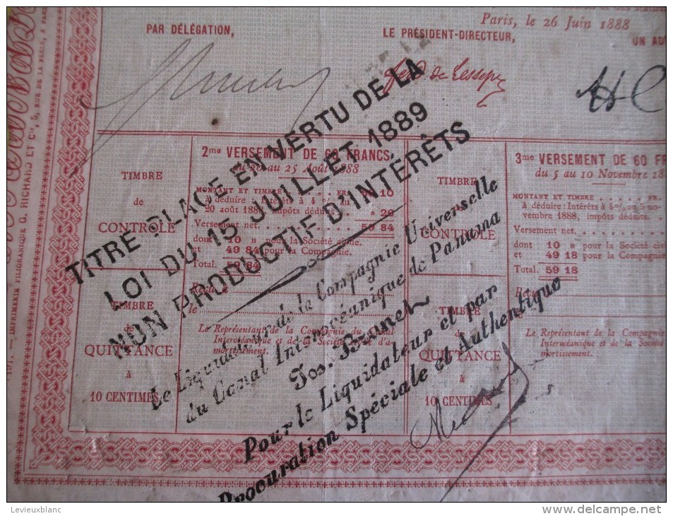 Titre Provisoire Au Porteur Négociable/Obligation Libérée De 60 Francs/Canal PANAMA /1888   ACT79 - Film En Theater