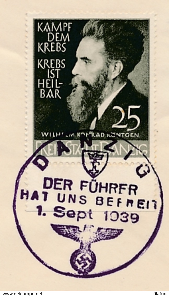 Deutsches Reich / Danzig - 1939 - 25Pf  Krebs Ist Heilbar / Der Fuhrer Hat Uns Befreit / Zoppot Das Weltbad, Cover To NL - Cartas & Documentos