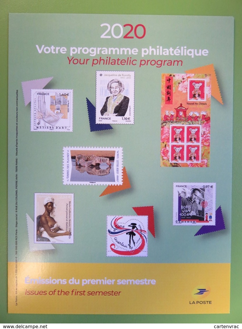 Calendrier Programme Philatélique 2020 - Emissions Du Premier Semestre - Phil@poste - Guerlain - Documenten Van De Post