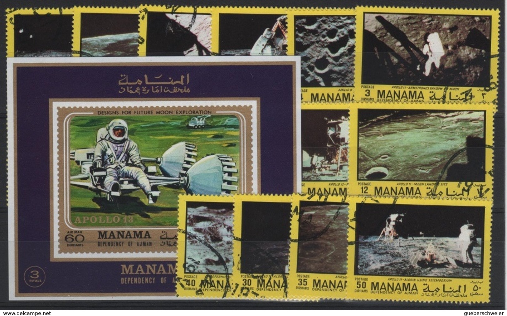 AST 105 - MANAMA Série De 16 Val. + 1 Bloc Obl. Conquête De L'espace - Manama