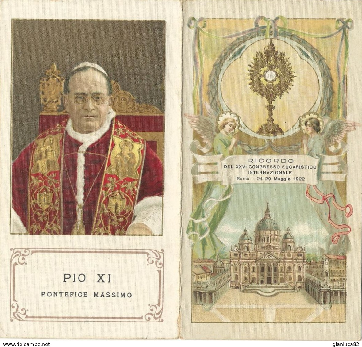 Santino Doppio Pio XI Ricordo Congresso Eucaristico 1922 (804) - Santini