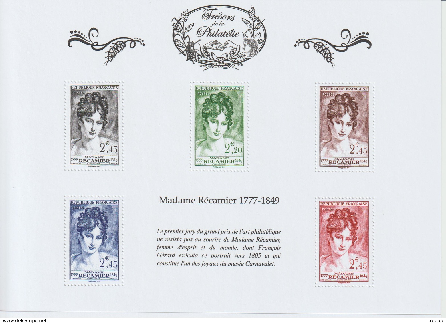 France Trésors De La Philatélie 2014 Madame Recamier BS7 Neuf ** MNH - Nuovi