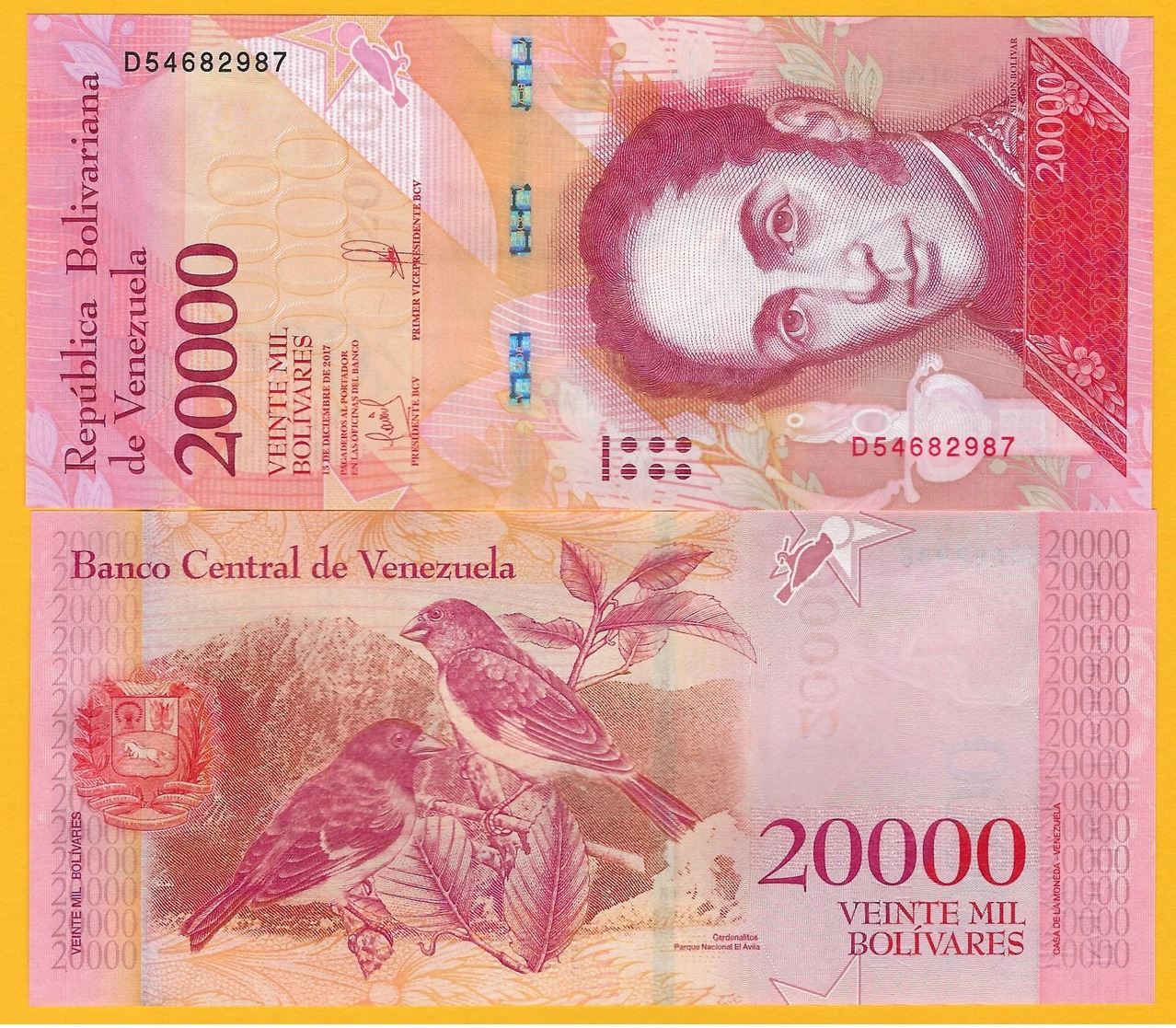 Venezuela 20000 (20,000) Bolivares P-99c 2017 (wide Security Thread) UNC Banknote - Venezuela