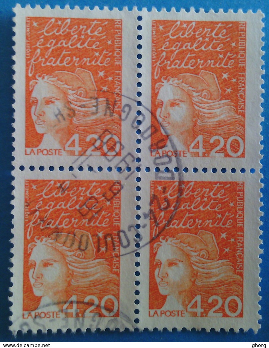 France 1997 : Type Marianne De Luquet N° 3094 Oblitéré En Bloc De Quatre - Oblitérés