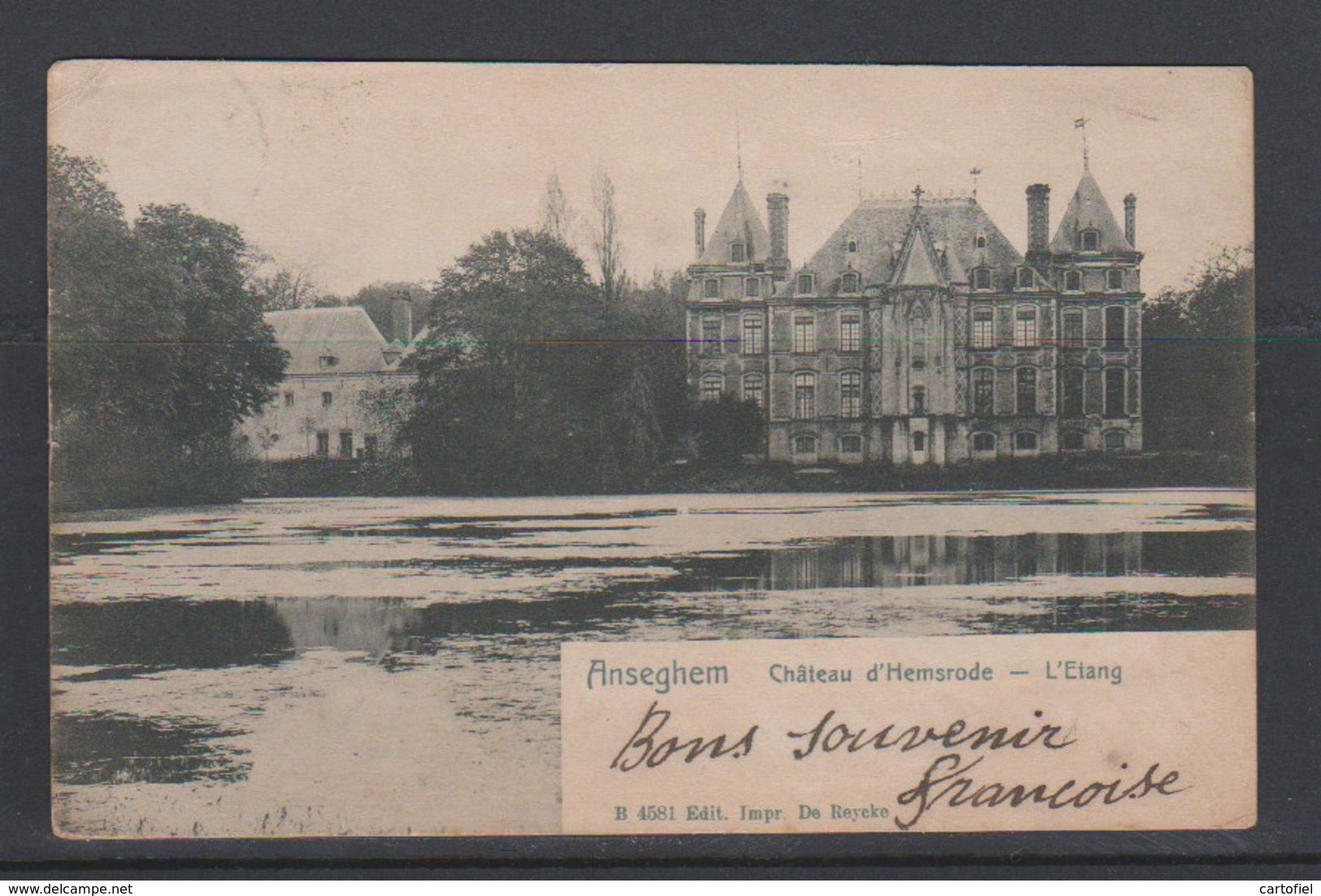 ANZEGEM-KASTEEL-CHATEAU-L'ETANG-IMP. DE REYCKE-VERZONDEN KAART-1904-?-ZIE DE 2 SCANS-MOOI! ! ! - Anzegem