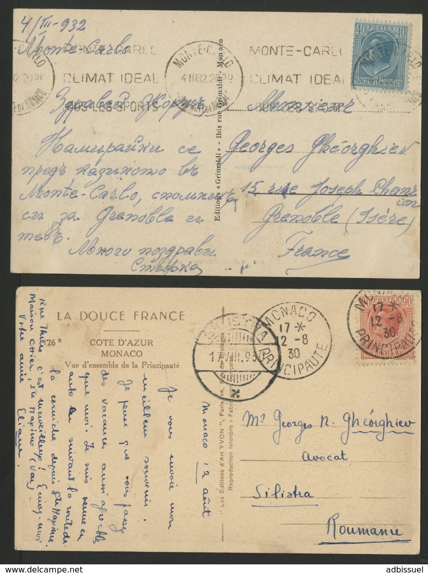 MONACO N° 94 Sur CP Pour La Roumanie Obl. C-à-d "MONACO PRINCIPAUTE 12/8/30" + 2ème CP Avec N° 84 Pour La France - Poststempel