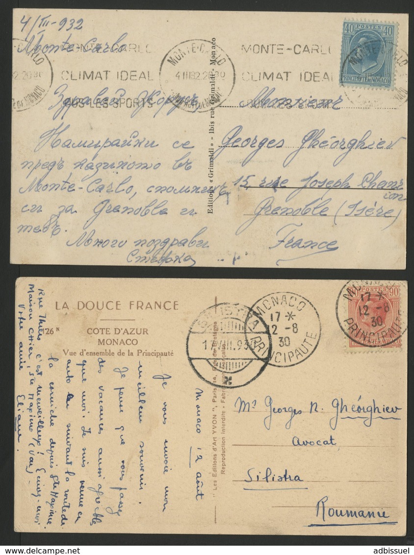 MONACO N° 94 Sur CP Pour La Roumanie Obl. C-à-d "MONACO PRINCIPAUTE 12/8/30" + 2ème CP Avec N° 84 Pour La France - Postmarks