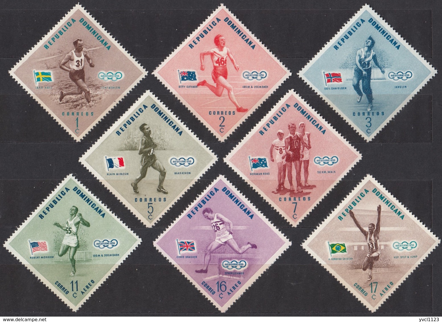 DOMINICAN REPUBLIC - Scott #479@483,C100@103 Melbourne '56 Olympic Games / Set Of 8 Mint NH Stamps (k2063) - Summer 1956: Melbourne