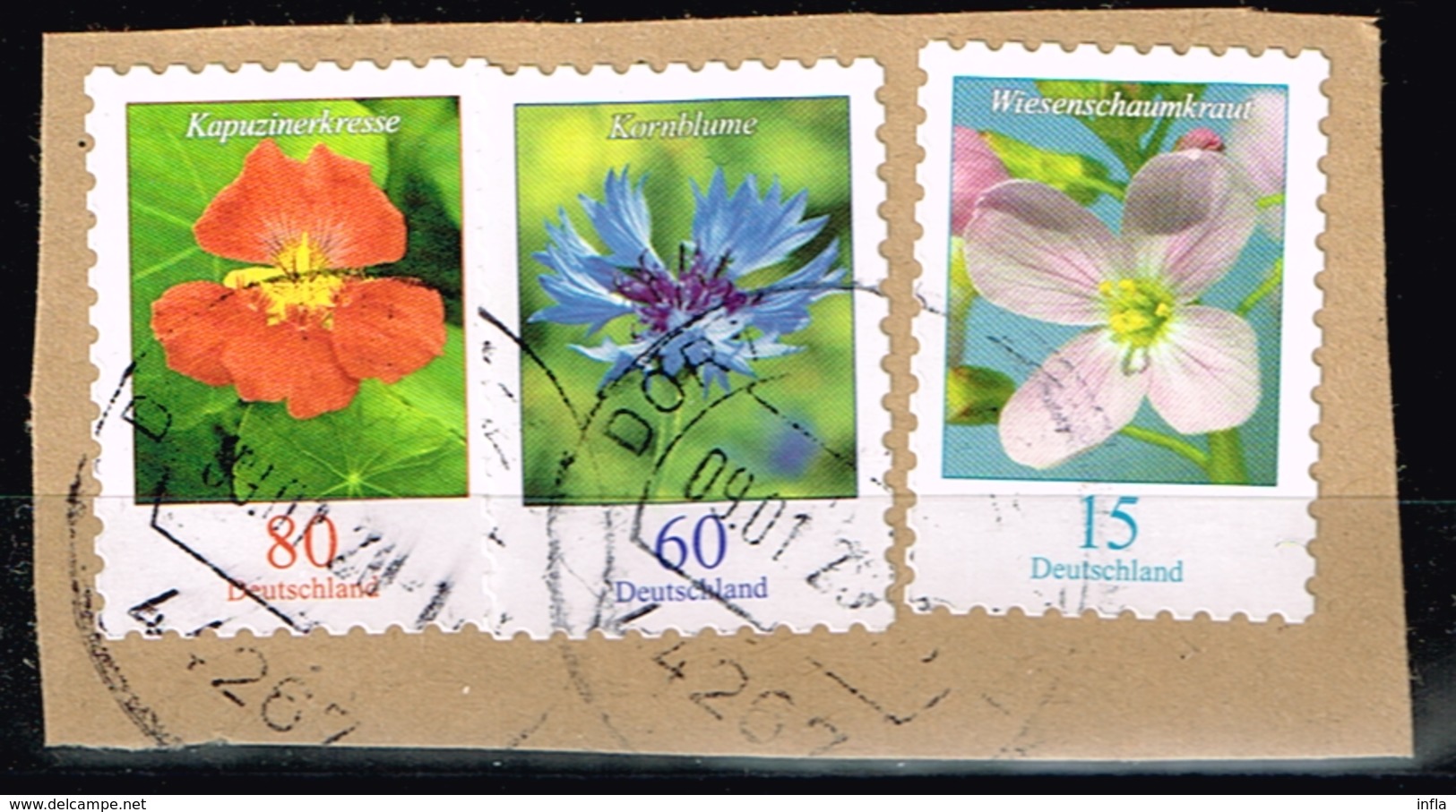 Bund 2018/9,Michel# 3431, 3481+ 3482  O Blumen: Wiesenschaumkraut/Kornblume/Kapuzinerkresse, Selbstklebend - Used Stamps