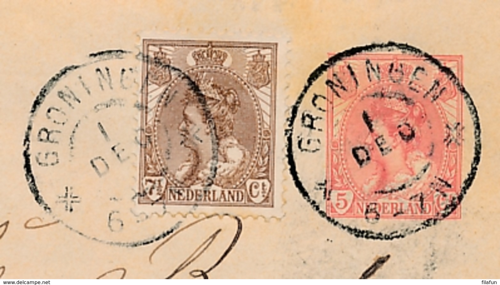 Nederland - 1903 - 5 Cent Bontkraag, Envelop G8b + 7,5 Cent Van GR Groningen (zonder Jaar) Naar Batavia/Nederlands Indië - Postwaardestukken