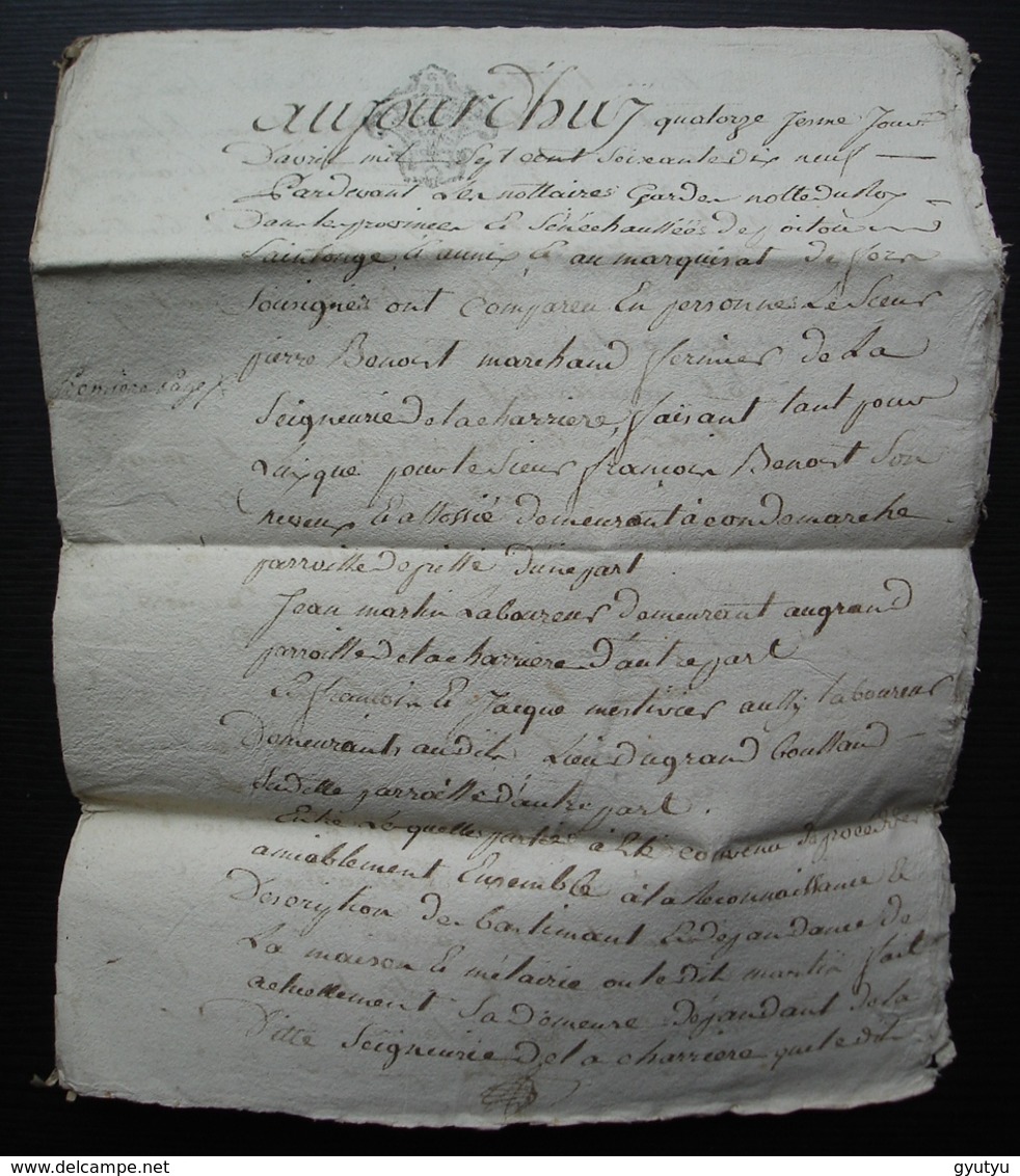 1779 La Charrière Poitou Saintonge Pierre Benoist Et Jean Martin, Reconnaissance De Métairie - Manoscritti