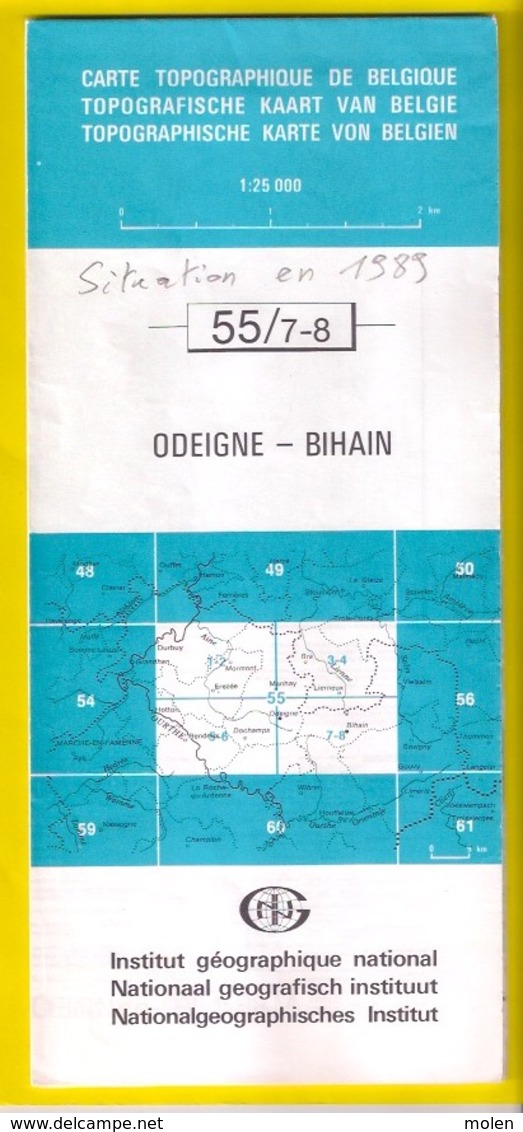 ©1989 ODEIGNE Manhay BIHAIN Vielsalm CARTE D ETAT MAJOR MONTLEBAN BACLAIN HEBRONVAL OTTRE REGNE TAILLES FRAITURE S904