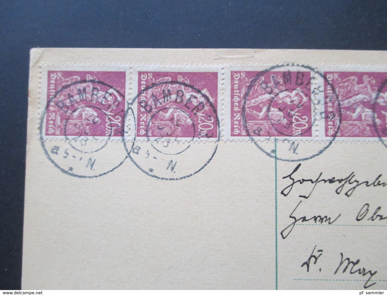 DR Infla 1923 Arbeiter Nr. 241 MeF Mit 6 Marken / Senkrechter 6er Streifen! Postkarte Bamberg Nach Regensburg - Lettres & Documents