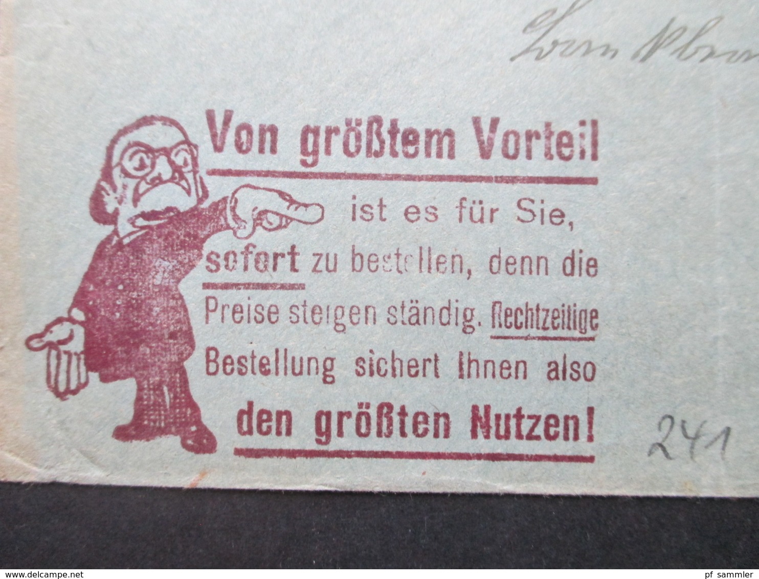 Infla 1923 Arbeiter Nr. 241 EF Drucksache Werbeumschlag Briefmarken / Postkartenhändler O. Täschner, München - Lettres & Documents