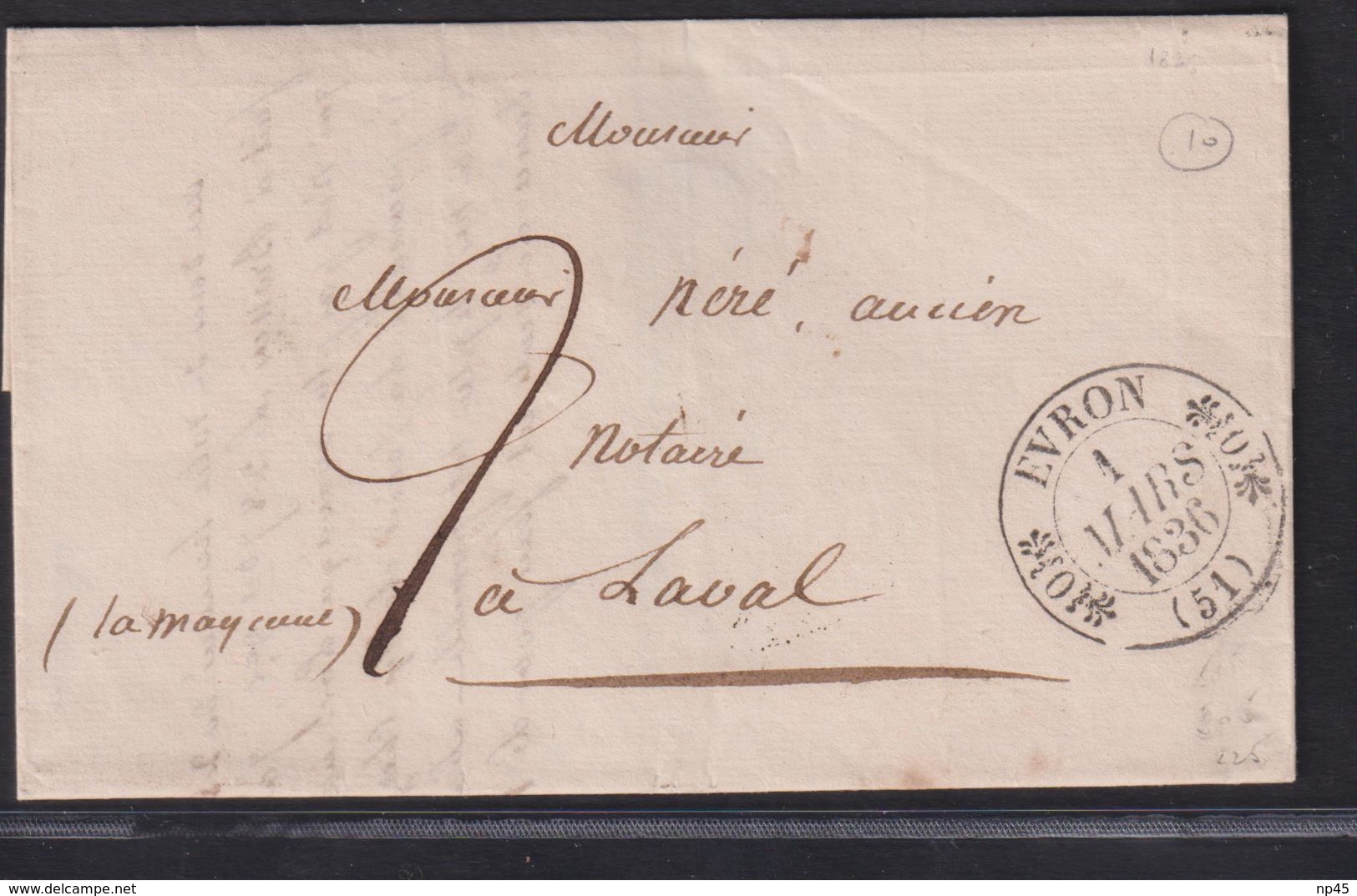 LETTRE DE LA MAYENNE AVEC CACHET TYPE 11 D 'EVRON LAC 1836 SUP - 1801-1848: Precursori XIX