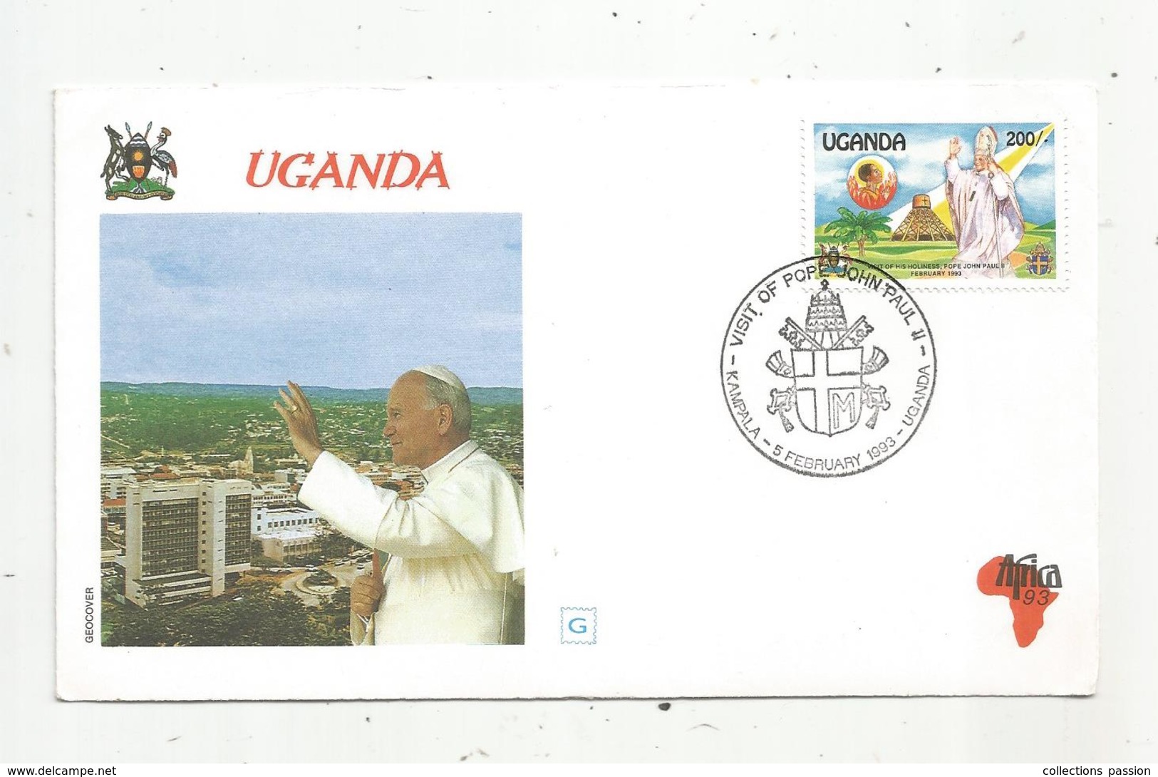Fdc , Premier Jour D'émission , OUGANDA ,UGANDA ,visit Of Pope Jean Paul II ,Kampala ,1993 - Ouganda (1962-...)