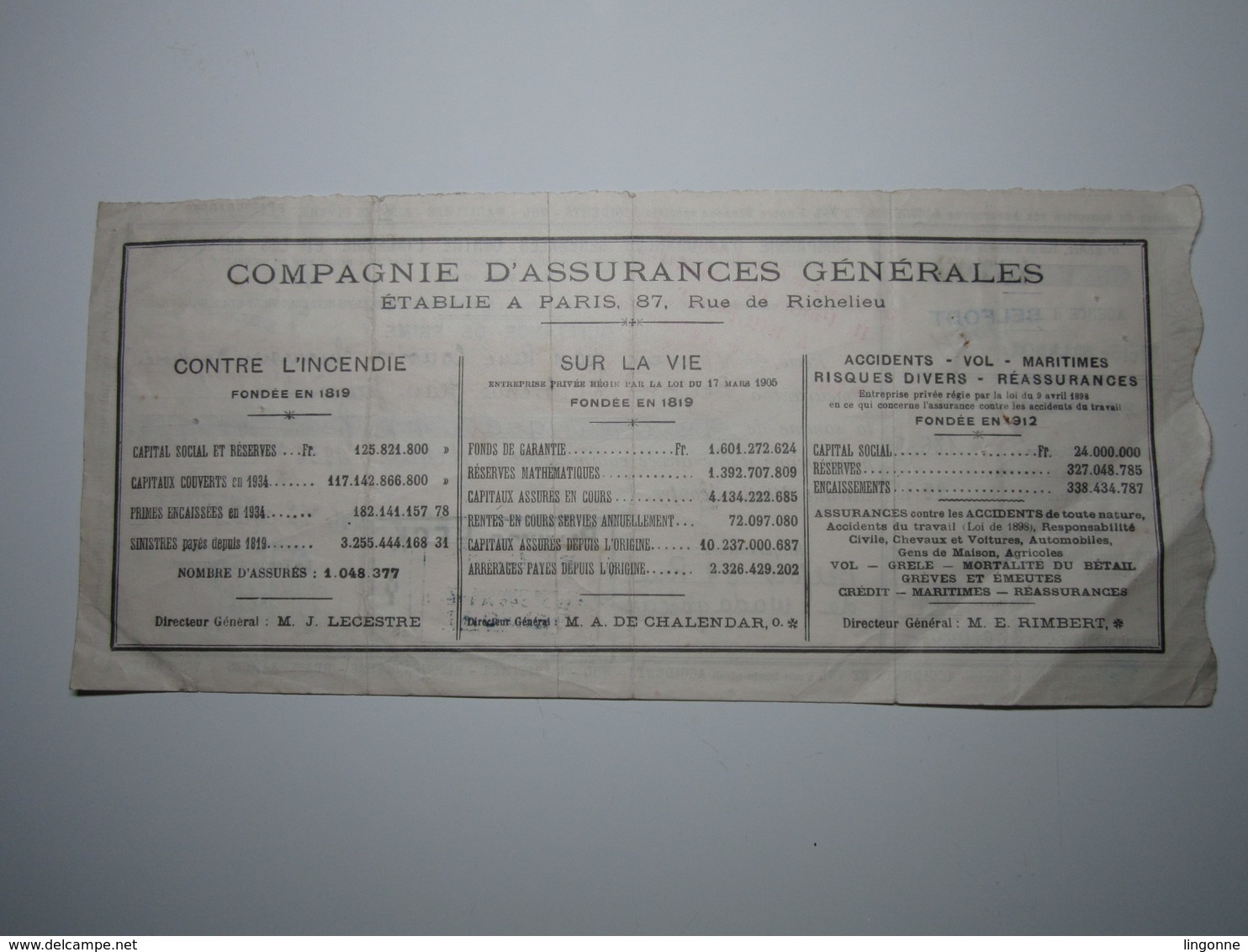 1936 BELFORT QUITTANCE DE PRIME Victor MARSOT BELFORT PALMYRE HECK Timbre Fiscal 75 Centimes - 1900 – 1949