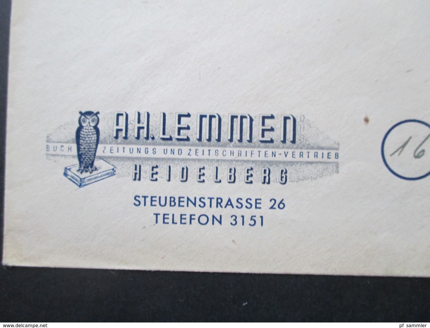 Bizone Bauten Nr. 74 Wg EF Dekorativer Umschlag Eule / Uhu A.H.Lemmen Zeitschriften Vertrieb Heidelberg - Autres & Non Classés
