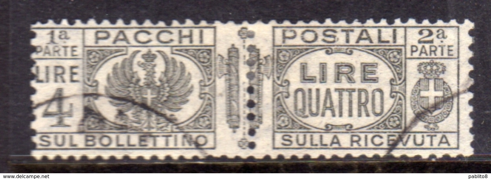 ITALIA REGNO ITALY KINGDOM 1927 - 1932 PACCHI POSTALI PARCEL POST FASCI LIRE 4 USATO USED OBLITERE' - Pacchi Postali