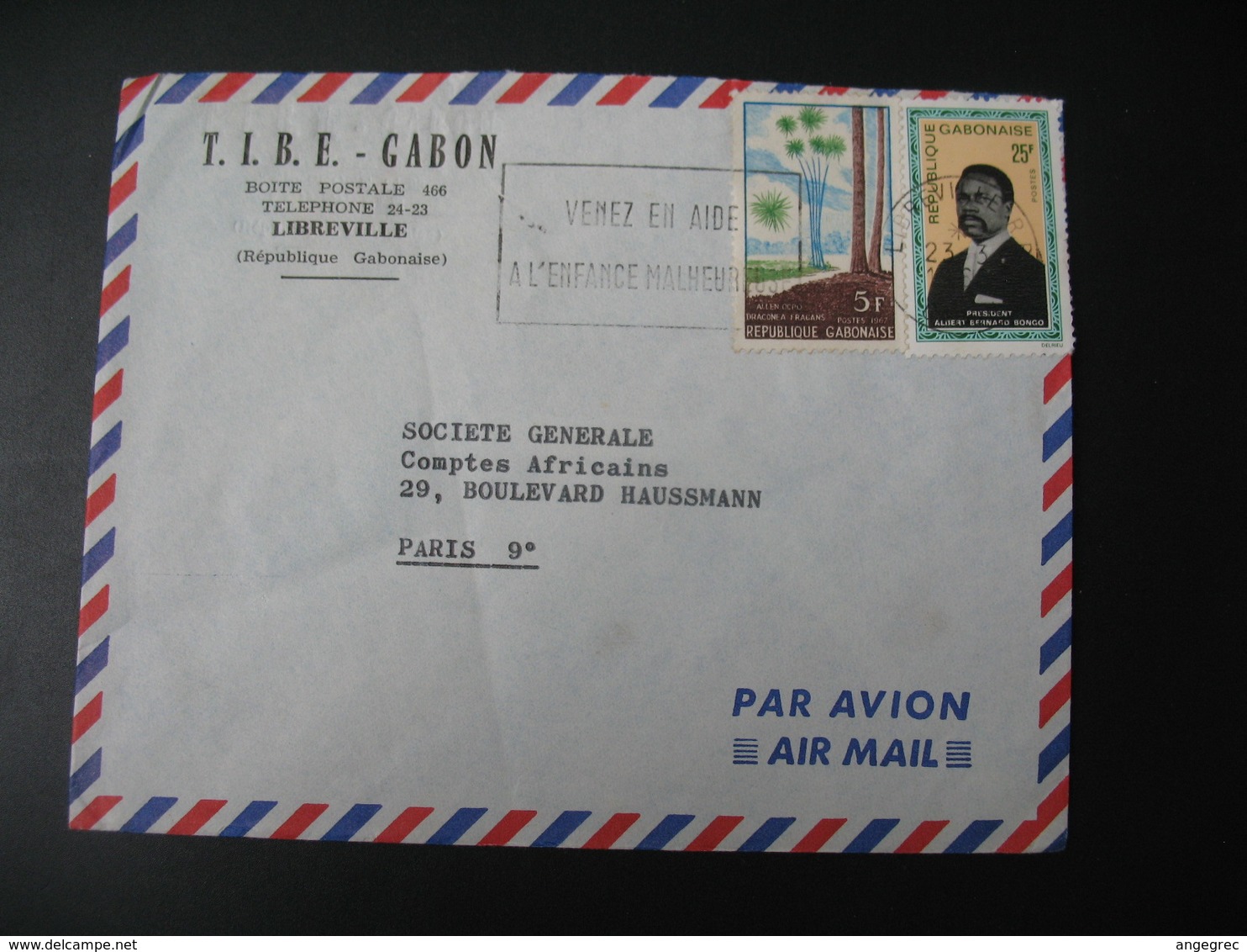 Lettre Thème Personnalité   Gabon  1960     Pour La Sté Générale En France Bd Haussmann Paris - Gabun (1960-...)