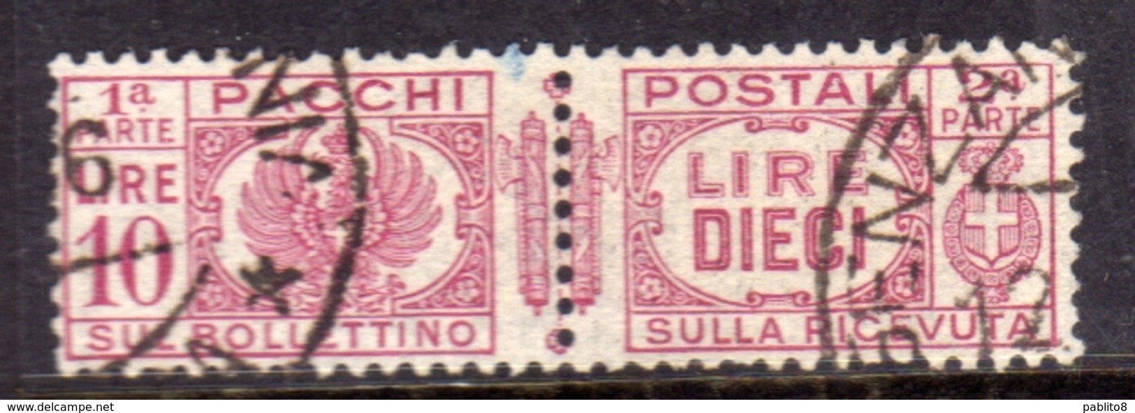 ITALIA REGNO ITALY KINGDOM 1927 - 1932 PACCHI POSTALI FASCI PARCEL POST LIRE 10 USATO USED OBLITERE' - Pacchi Postali
