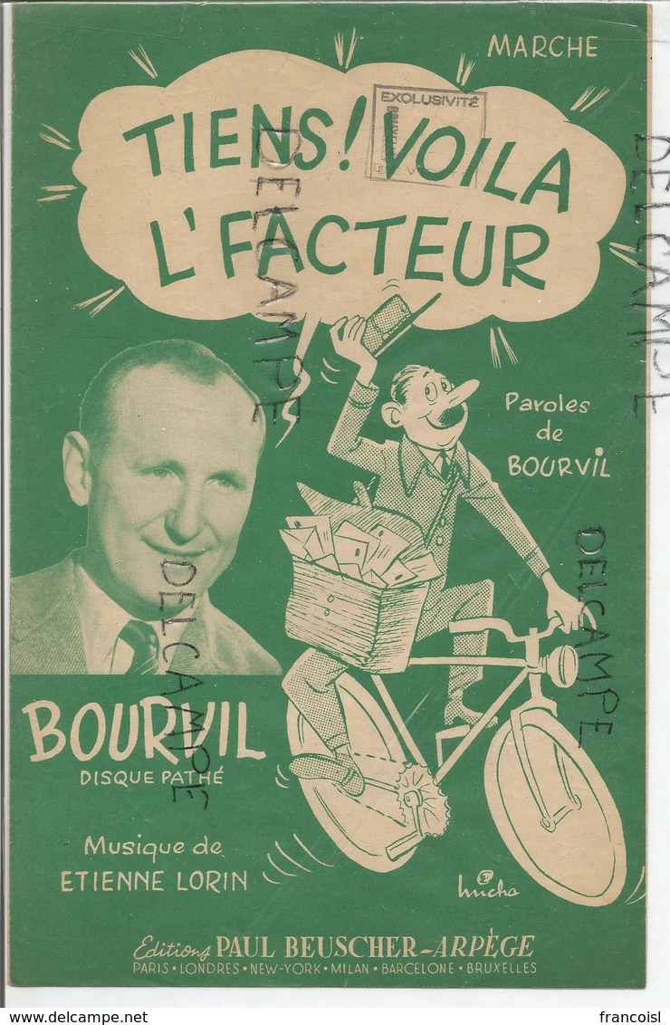 " Tiens! Voilà L'facteur" Par Bourvil - Partitions Musicales Anciennes