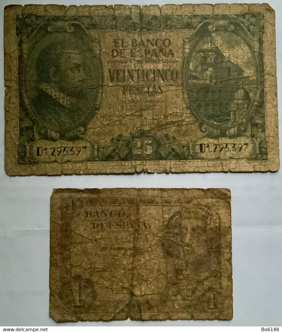 SPAGNA 2 Banconote 1 PESETA 1948 E 25 PESETAS 1940 - 25 Peseten