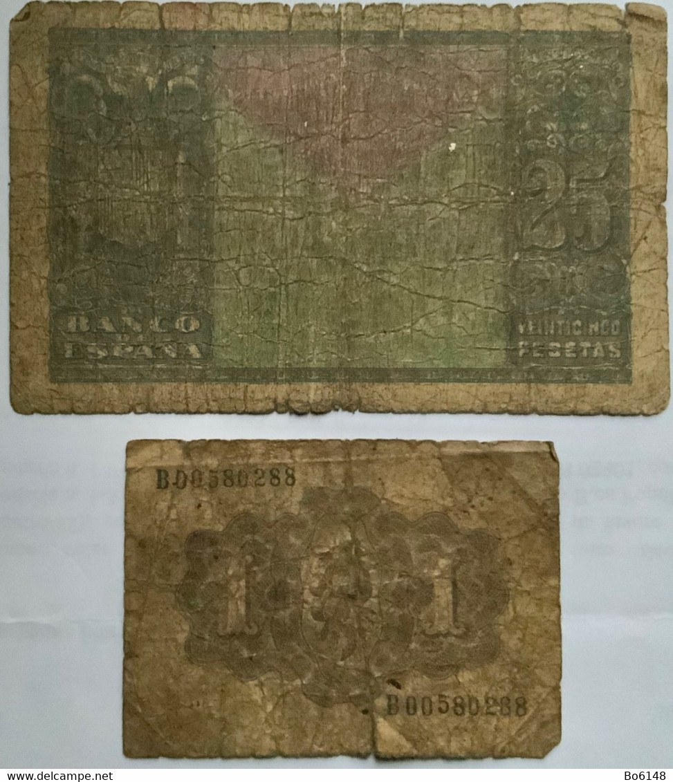 SPAGNA 2 Banconote 1 PESETA 1948 E 25 PESETAS 1940 - 25 Pesetas