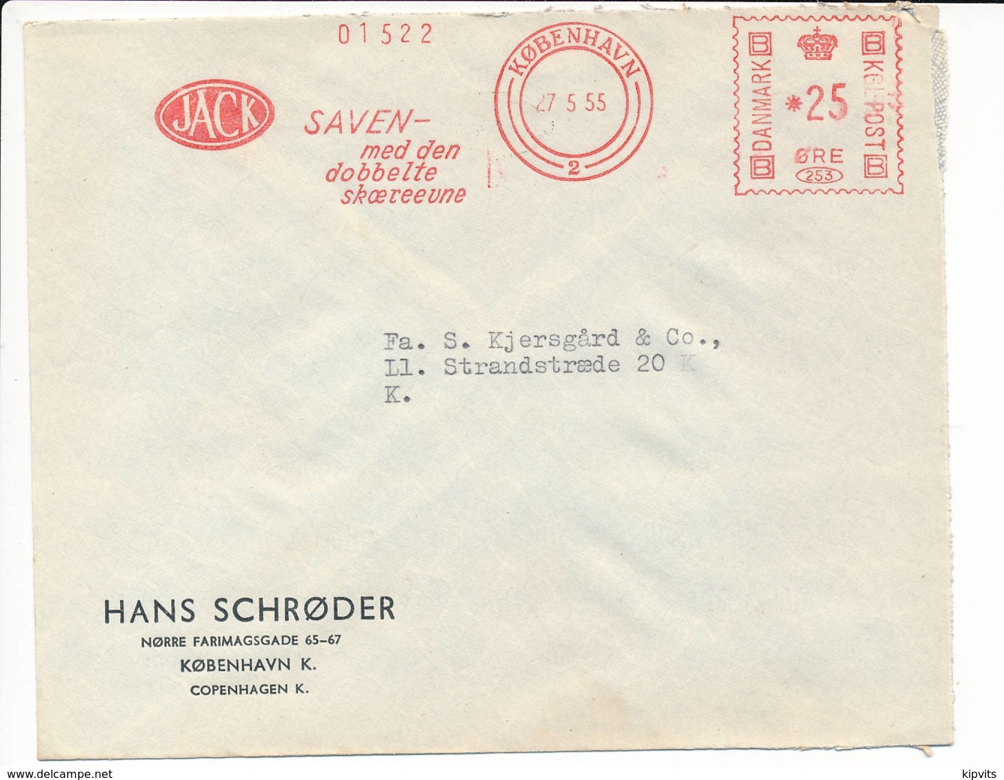 Meter Slogan Commercial Cover Hasler / Jack Saw Tool - 27 May 1955 København 2 - Lettres & Documents