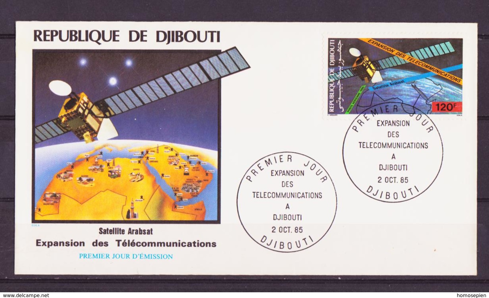 Djibouti - Dschibuti FDC 1985 Y&T N°PA219 à 221 - Michel N°454 à 456 - Centre De Télécommunication-Arabsat-Ariane - Djibouti (1977-...)